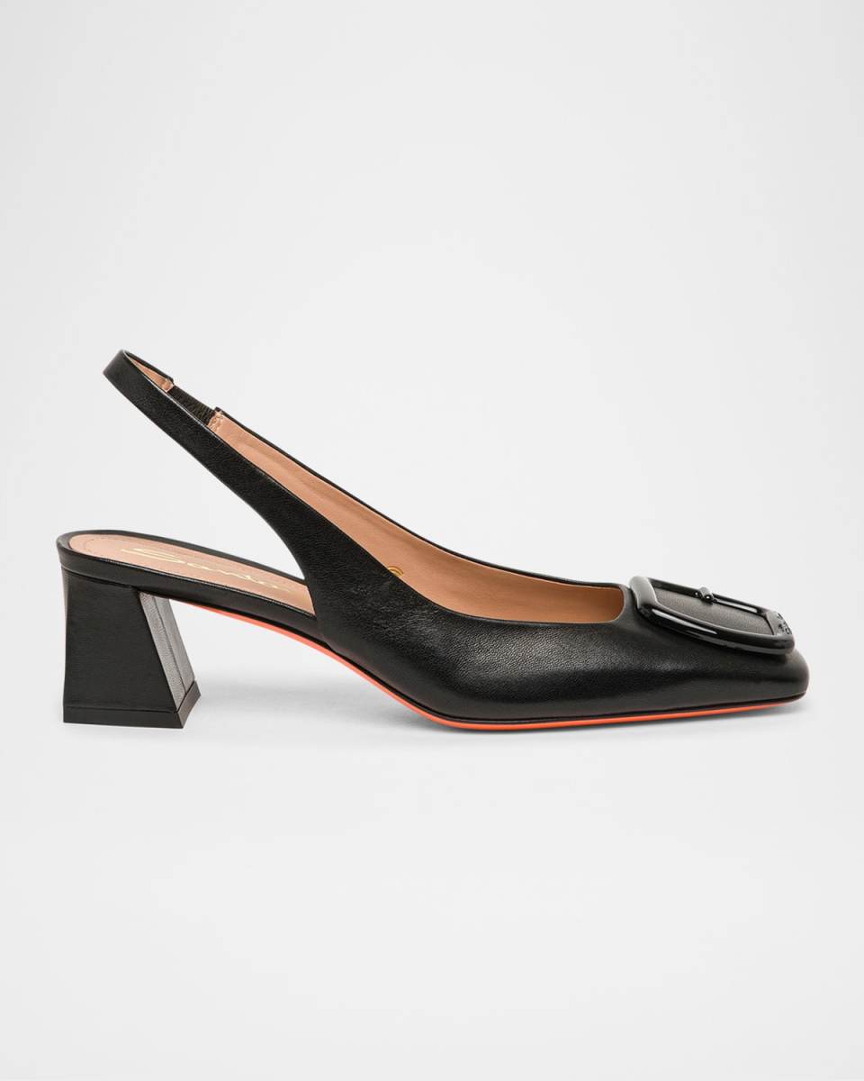 Lemon Buckle Slingback Leather Pumps